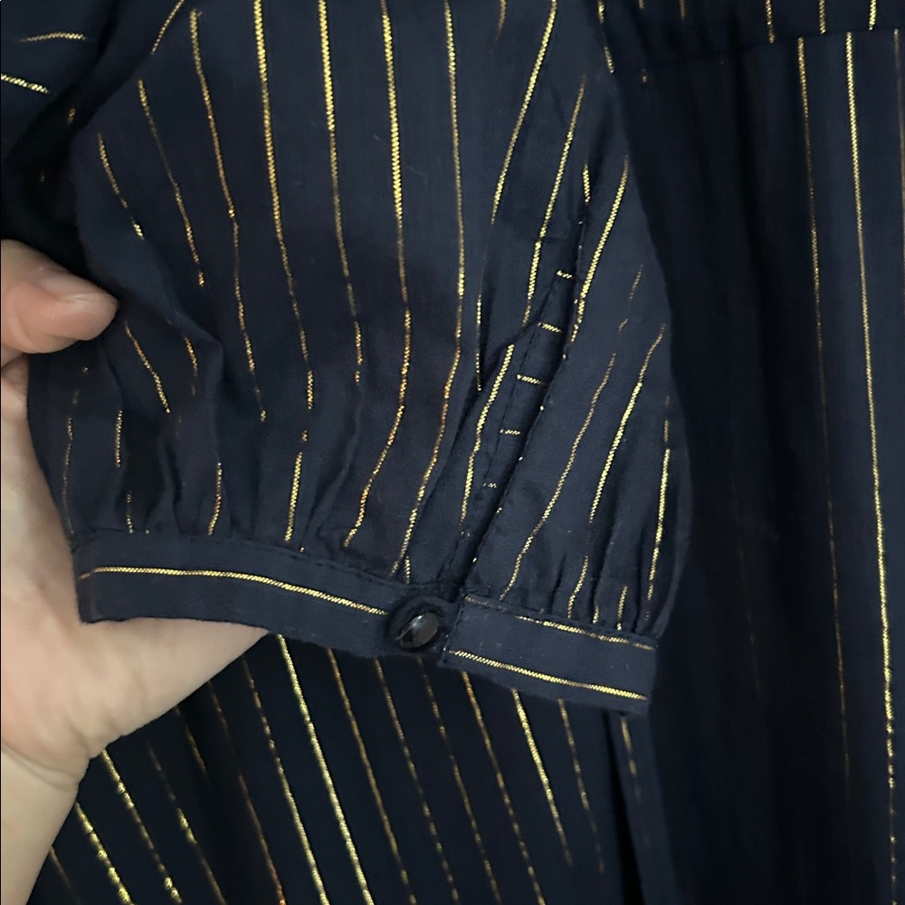 Emerson Fry Frances Dress Maritime Lurex Navy Metallic Stripes Drawstring Size L - Picture 7 of 12